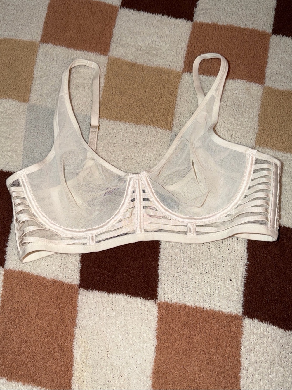 Victoria's Secret Sheer Strappy Underwire Bra in Light Beige